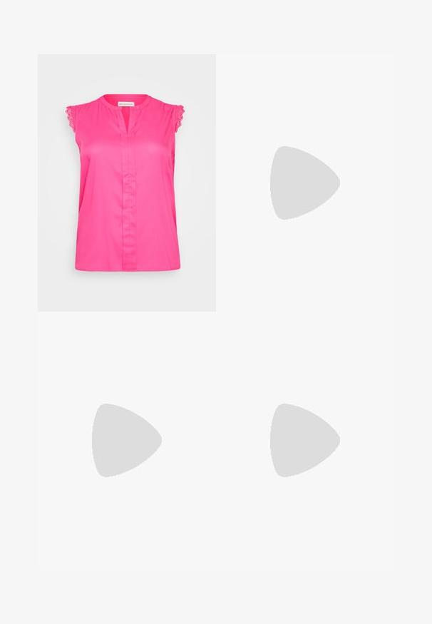Blusa senza maniche rosa con pizzo sui bordi delle spalle, caratterizzata da una patta frontale e una vestibilità rilassata. Tessuto liscio, colore uniforme, senza motivi.; Jeans a gamba larga in denim scuro con vita alta, caratterizzati da accenti di cucitura, passanti per cintura e tasche frontali. Texture liscia, design classico.; Sneakers di tela blu chiaro con punta e suola in gomma crema, dotati di lacci bianchi e un cinturino sul tallone.; Orecchini a cerchio in argento con una finitura liscia e lucida. Forma rotonda, design leggero, con un meccanismo di chiusura sicuro.