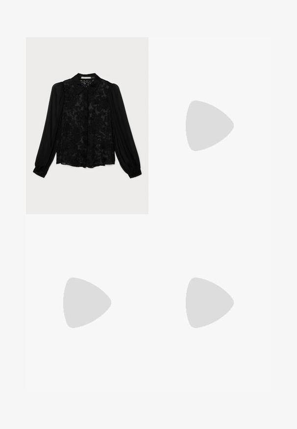 Alice + Olivia Skjortebluser - gardenia black; Emporio Armani PANTALONI - Bukser - nero; Zign Høje støvler/ Støvler - black; Sorte ovale solbriller med mørke linser og blank plastramme. Har et guldlogo på stykket, hvilket giver et slankt og moderne design.