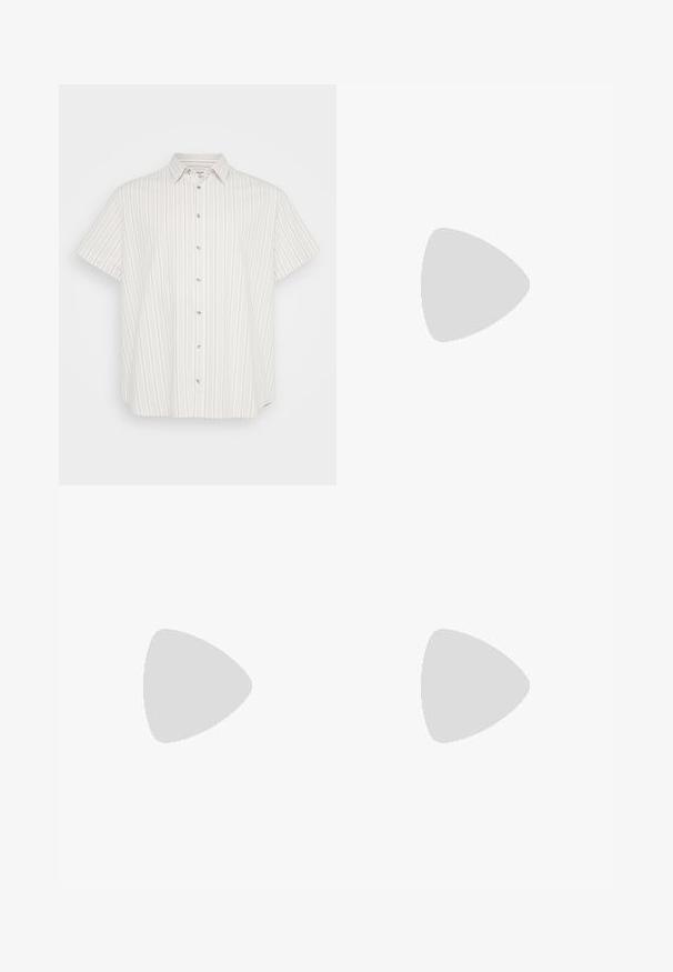 Korte ærmer knap-up skjorte i lys beige med lodrette striber i forskellige nuancer. Har en klassisk krave og en let stofaftagning.; Lyse beige linned bukser med elastisk talje og snor. Lige ben-design med en glat tekstur og let indsnævring ved anklerne.; Brune ruskindssko med lav profil, snørebåndsdesign, gummisål og kontrasterende syninger. Simpel og funktionel stil.; Skildpaddefarvede solbriller med rektangulær ramme, brune gradientlinser og slanke sorte stænger med diskrete logodetaljer.