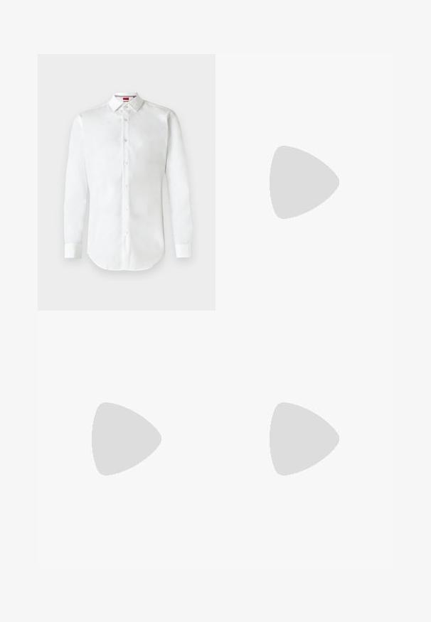 White long-sleeve button-up shirt made of cotton. Features a classic collar, front buttons, and a curved hemline. Simple and plain design.; Black denim jeans with a straight-leg design, featuring a button closure, five-pocket style, and subtle stitching details.; Black leather loafers with a rounded toe, featuring a stitched design, a small front strap with hardware detailing, and a flat rubber sole.; Dark navy leather briefcase with dual top handles and a detachable strap. Features textured finish, vertical stitching, and logo detail.