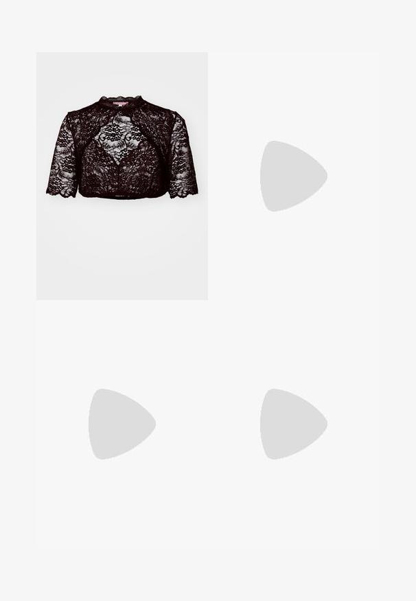 Krüger Dirndl SYDNEY - Bluza - schwarz; Črna obleka z nabranimi rokavi, teksturirano tkanino, oprijetim trupom in belo satensko pentljo na zadnji strani. Kratka dolžina.; Črne slingback visoke petke s ostro konico, ki imajo več ozkih trakov in okrogle detajle spredaj.; Rumeno usnjeno-usnje z vzorcem krokodila, s strukturiranim dizajnom, zgornjo ročajem, snemljivo verižico in dekorativnim kristalnim okrasjem na zaponki.; Srebrni uhani v obliki srca vsebujejo fasetirane prosojne kamne ter teksturiran okvir. Komplet vključuje stenske in viseče sloge.