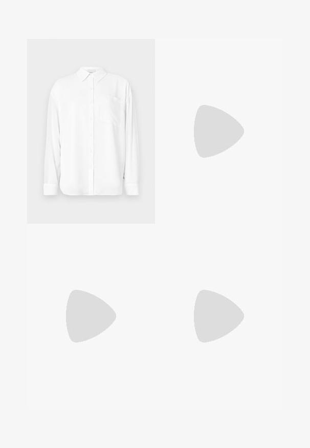 White long-sleeve shirt made of smooth fabric, featuring a classic collar, button front, and a chest pocket on the left side.; Black tailored trousers with a straight-leg design, featuring a smooth texture and crisp creases along the front. No visible hardware.; Black leather slingback heels with a pointed toe, featuring a slim heel and a gold-tone accent on the adjustable strap. Smooth texture.; Black leather handbag with a structured design, featuring a cropped shape, top handle, and gold hardware accent. Adjustable shoulder strap included.