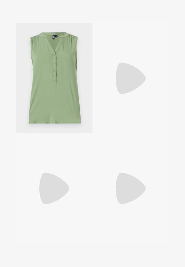 Camisola sem mangas de tom verde claro, com fecho de botões à frente, decote em V, detalhe de ombros franzidos e textura suave.; Saia riscada em branco e castanho claro, com uma cintura ajustável por cordão e um design longo e fluido. Feita de um tecido leve com um corte descontraído.; Sandal com biqueira afilada em couro preto, com cinta no tornozelo e salto grosso. Textura lisa, design elegante e estética minimalista.; Bolsa tote preta em couro com textura lisa, forma retangular e duas alças longas. Sem hardware ou enfeites visíveis.