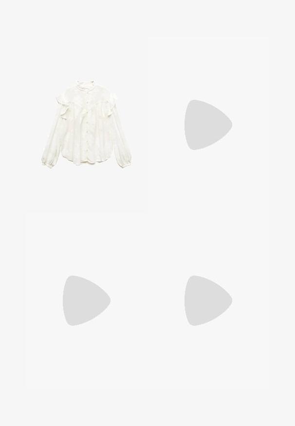 Mango EXPEN - Košilová halenka  - off-white; Tmavě zelené široké džínsy vyrobené z bavlněné směsi, s předním zapínáním na knoflík, pěti kapsami a klasickým denimovým stehem.; Černé sametové sandály na podpatku s tenkým řemínkem kolem kotníku, otevřenou špičkou a skromným blokovým podpatkem. Hladká textura a minimální akcenty.; Hnědá kožená taška přes rameno s dvěma dlouhými uchy, strukturální obdélníkový tvar, hladká textura a jemné švy.