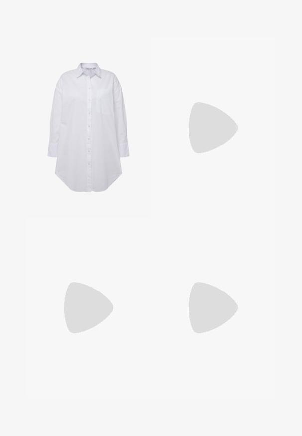 Witte button-up shirt met een kraag, een enkel vak aan de linkerkant van de borst, lange mouwen met knopenmanchetten en een gebogen zoom. Gemaakt van katoen.; Bruine, knielange kokerrok van een gladde stof met een rekbare tailleband. Eenvoudig ontwerp, geen zichtbare patronen of versieringen.; Glanzende bordeauxrode enkelboot met een chunky zwarte hak, met een gladde textuur en een eenvoudig ontwerp. Geen zichtbare sluitingen of patronen.; Bruine leren tote bag met een gladde textuur, een ontwerp met een open bovenkant en twee schouderbanden. Kenmerkt zich door minimale stiksels en geen zichtbare hardware.