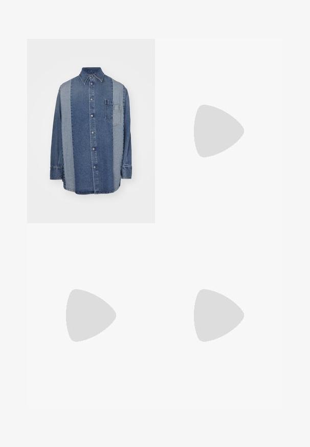 Cămașă din denim cu un design bicolor, având secțiuni de albastru închis și deschis, cu închidere cu butoni, guler și un buzunar pe piept.; Tricou negru din bumbac, cu guler rotund, mâneci scurte și o etichetă albă rectangulară, cu numere și un design grafic.; Pantaloni negri cu picioare largi, confectionați dintr-un material moale. Prezintă un brau elastic, o textură netedă și un design simplu, modern, fără modele.; The Antipode Sneakers low - black