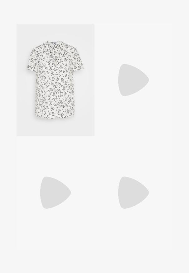 Esprit V NECK - Majica kratkih rukava s printom - off white; Crne hlače od pamučne mješavine ravnog kroja, s prednjim kopčanjem na gumb i dva bočna džepa. Glatka tekstura, bez vidljivih uzoraka.; Svijetlo ružičaste slingback balerinke s šiljastim vrhom, izrađene od glatkog materijala nalik koži. Sadrže izrezane detalje sa strane i ravnu petu.; Crna kožna torba za rame s glatkom teksturom i podešivim remenom, u kombinaciji s izblijedjelim širokim trapericama i sportskim tenisicama.