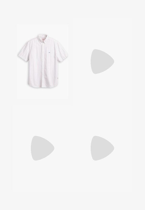 Camisa de botão de manga curta em branco com riscas verticais em tons pastel. Apresenta um colarinho clássico e um pequeno logo azul no peito.; T-shirt de algodão branco com mangas curtas e decote redondo. Apresenta um logotipo preto "Carhartt" estampado na parte superior esquerda do peito.; Calças de fato de treino pretas, com cintura elástica e um corte solto, com punhos nas pernas, textura suave e sem padrões visíveis ou detalhes de metal.; Os sapatos pretos da Nike apresentam um upper em malha com riscas de destaque, atacadores texturizados e uma sola de borracha preta. Usados com meias pretas caneladas.