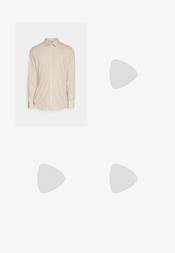 Beige Langarm-Hemd mit Kragen, gerader Schnitt und glatter Textur. Es hat weiße Knöpfe entlang der Vorderseite.; Braune Leinen-Hose mit weitem Bein und einem Kordelzugbund, ausgestattet mit zwei seitlichen Taschen und einem leichten, strukturierten Stoff.; Braune Lederflip-Flops mit einem strukturierten Riemen, einer gepolsterten Innensohle und einer schwarzen Gummisohle. Seitenansicht, die das schlanke Design hervorhebt.; Massimo Dutti GEOMETRIC - Sonnenbrille - dark brown