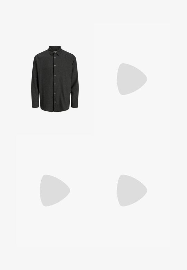 Camisa de cuadro negro y gris con cuello estándar, mangas largas y botones blancos. Tejido suave con un ajuste estructurado.; Jeans ajustados en denim gris desgastado, con detalles desgastados en las rodillas, combinados con zapatillas blancas. Textura suave, diseño de corte slim.; Zapatillas de cuero blanco con perforaciones, punta redonda, suela plana y cordones gruesos, con un logo de swoosh visible y "AIR" en el talón.; Reloj de pulsera de acero inoxidable plateado con una esfera azul marina, marcadores horarios metálicos y una ventana de fecha a las 3 en punto. Resistente al agua hasta 50 metros.