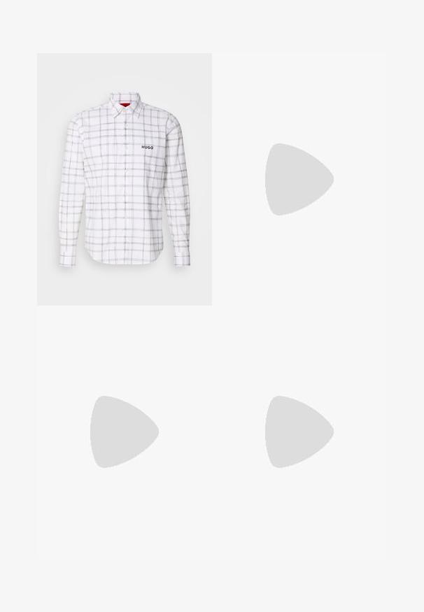 Hvid skjorte med sort ternet mønster, lange ærmer og buet kant. Har "HUGO" logo på venstre bryst. Blandingsmateriale af bomuld.; Blå denimjeans med høj talje, lige ben-design og subtilt slid. Har klassisk fem-lommers stil og lynlås lukning.; HUGO CHAOL - Loafers - black; HUGO Solbriller - black