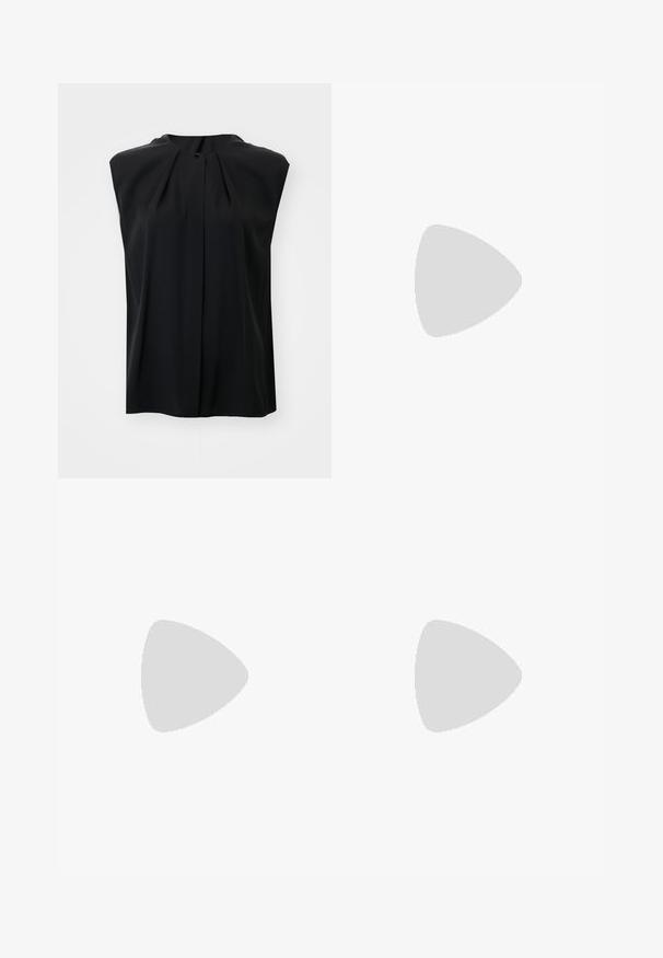 BOSS BIELLI - Camicia - black; Pantaloni neri a taglio dritto, con doppie pieghe, una texture liscia e un design classico in vita. Nessun hardware o dettaglio visibile.; Decolleté in pelle nera con punteggiatura e tacco quadrato spesso. Texture liscia, design semplice, adatto per ambienti formali.; Borsa a spalla in pelle nera con forma curva, chiusura con zip e tracolla regolabile. Presenta il logo del marchio impresso sulla parte anteriore.