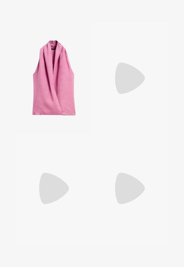 Massimo Dutti HALTER TOP - Blouse - pink; Lichtroze, gelaagde maxi-rok van een gestructureerde, lichte stof. Elastische tailleband en vloeiende zoom met ruches.; Rode en roze sport schoenen van leer en suède, met drie gestreepte accenten, een getextureerde tong en een groen gestreepte zool.; Roze satijnen schoudertas met een verzamelde textuur, gebogen vorm en een geknoopt hengsel detail. Gladde afwerking met gestikte accenten.