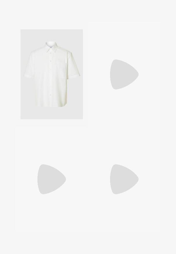 Camicia bianca a maniche corte realizzata in tessuto leggero, con colletto a punta, chiusura frontale con bottoni e taschino sul petto.; Canotta bianca in cotone con scollatura rotonda, spalline larghe e orlo dritto, caratterizzata da una superficie liscia e senza motivi visibili.; Pantaloni corti plissettati di colore grigio scuro realizzati in tessuto testurizzato, dotati di una cintura e di un taglio dritto, senza tasche o dettagli visibili.; Scarpe in pelle bordeaux con suole in gomma marrone, punta rotonda, cuciture bianche e occhielli dorati. L'interno presenta un rivestimento giallo.