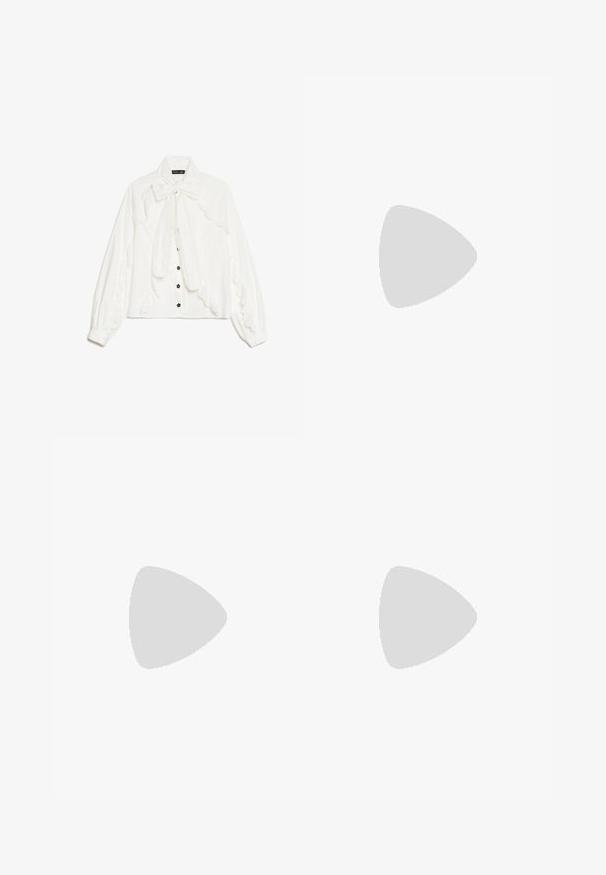 Balta ilgomis rankovėmis bluzonė su nėrinių apdaila, kaklaraiščiu ir mažais juodais gėlių mygtukais priekyje.; Raudona gėlėta palaidinė su pūstomis rankovėmis, aukštu kaklu ir kaspino detalėmis. Pagaminta iš blizgaus audinio, kuriame yra didelių gėlių raštas rožiniame fone.; ALDO SCINTILLA - Aukštakulniai sandalai - red; Raudona odinė petinė rankinė su lygia tekstūra, išlenktu dizainu ir dekoratyvine sagtimi. Reguliuojama petneša ir užtrauktukas.; Auksinės metalinės auskarai su lygia, suapvalinta trikampio forma ir užsegimu; blizgus paviršius su minimaliais dekoratyviniais elementais.