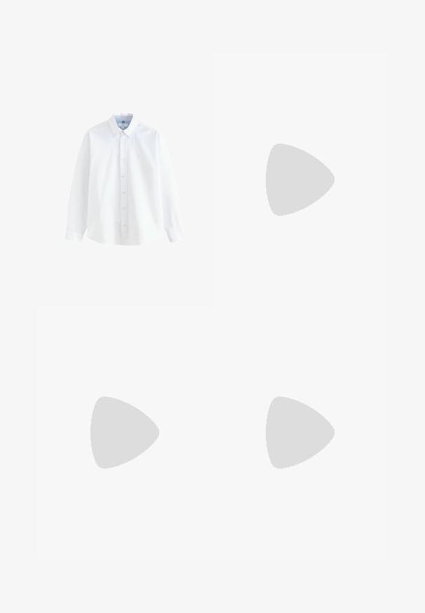 Valge pika varrukaga nööbitav särk krae ja nööpidega mansettidega, ühtlane disain, esitleb valgel taustal.; Mustadest denimist püksid, millel on sirge jalg, viie tasku disain ja eesnupuga sulgur. Sile tekstuur koos minimaalsete õmblustega.; Must haveate nahkking punased, millel on sile viimistlus, tikitud muster ja dekoratiivne metallkett vampi üle. Tasane konts.; Mustade ristküliku kuju prillid tumedate läätsedega, millel on eriline kuju ja bränding templil. Kanda inimese poolt, kellel on seljas roheline särk.