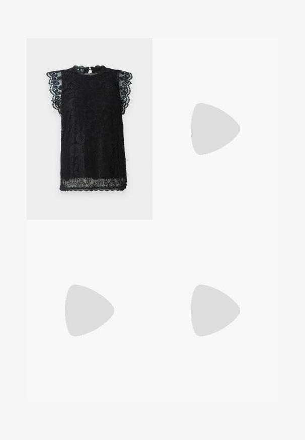 Sorte blonde topp med scallop-hals og korte, volangermer. Intrikate blomster mønstre med teksturert finish.; Weekday NOVA - Jeans slim fit - lip blue; Svart spiss tå-sko med meshpaneldesign, med lav hæl og snøring foran. Laget av en kombinasjon av lær og meshmateriale.; Svart faux skinn-håndveske med krokodilletekstur, strammet topp og en rynket stropp. Ser myk og kompakt ut i designen.