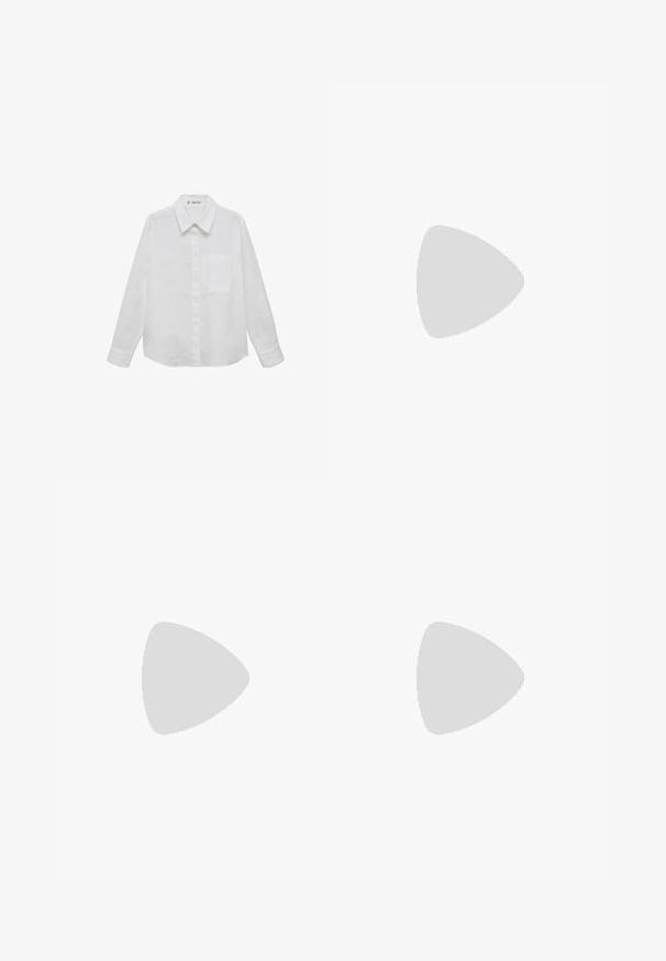 Hvid linned langærmet skjorte med knap- ned krave, brystlomme og klassisk pasform. Glat tekstur og minimalistisk design.; Sorte denimbukser med lige ben, fem lommer, metalknaplukning og diskrete syningsdetaljer. Glat tekstur.; Bershka Højhælede sandaletter / Højhælede sandaler - black; Sort patenteret læder håndtaske med en buet form, en skulderrem, frontlommer og hardware accenter i sølvfarve.