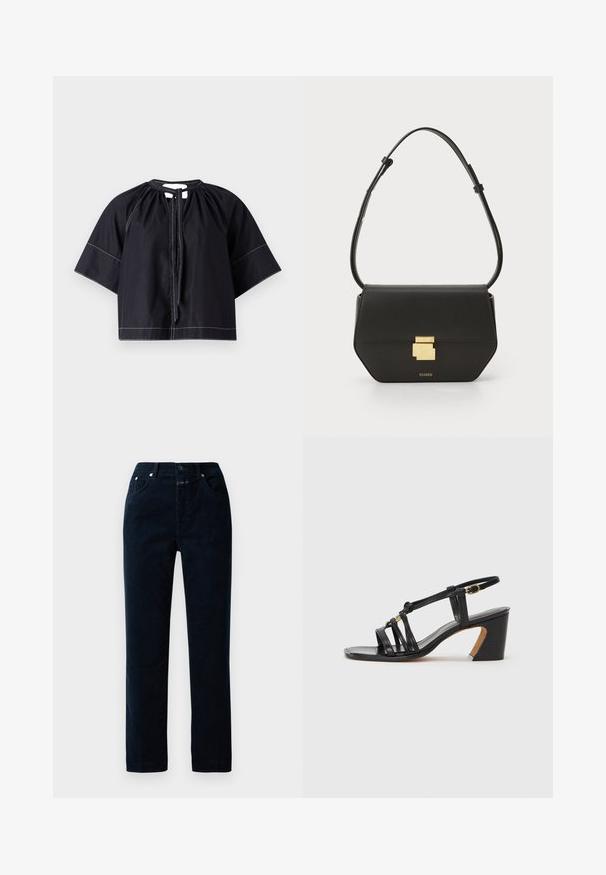 CLOSED Blouse - black; Navy corduroy broek met een rechte pijp, voorzien van voorzakken, een ritssluiting en metalen knopen op de tailleband.; Paul Smith AMIRA - Klassieke pumps - black; CLOSED CLOSED ONE - Schoudertas - black