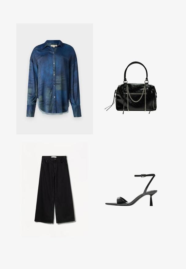 MIISTA UNNA niebieski; Bershka WIDE czarny; Bershka - Sandały na obcasie; Bershka - Torebka