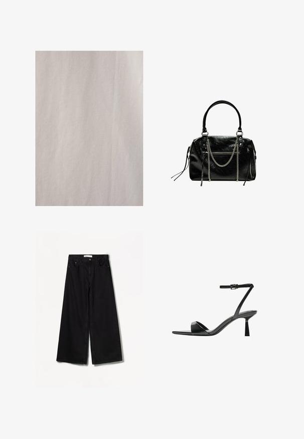 Touché Privé RIBBED - Skjortebluser - Beige; Bershka WIDE-LEG - Wide leg - black; Bershka Højhælede sandaletter / Højhælede sandaler - black; Bershka WITH CHAIN - Håndtasker - black