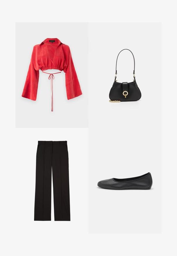 Rød kort bluse lavet af glat stof, med v-udskæring, lange brede ærmer og en indsnævret talje med en bindebånd detalje på ryggen.; Sorte skræddersyede bukser lavet af et glat stof, med et lige ben-design og to sidelommer. Elegant og minimalistisk konstruktion.; Sort læderballetsko med rund tå, glat tekstur, minimal syning og et fleksibelt såldesign.; sandro JANET - Håndtasker - noir
