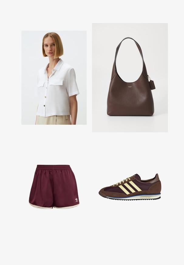 Jimmy Key SHORT SLEEVE WITH POCKET DETAIL - Hemdbluse - white; adidas Originals SPRINTER - Shorts - maroon cream white; Braune und burgunderfarbene Sneaker aus Wildleder und Mesh-Materialien, mit drei cremefarbenen Streifen, strukturiertem Stoff an der Zunge und einer Gummisohle.; COACH BROOKLYN SHOULDER BAG - Handtasche - brown