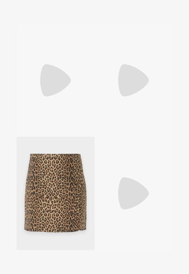 Black sheer blouse with long bell sleeves, deep V-neck, and front tie detail. Features a flowing, layered hemline with subtle texture.; Leopard print mini skirt featuring a fitted design with a smooth texture, tan background, and black spots. Hem finishes are neat and unembellished.; Black patent leather slingback heels with a pointed toe and a geometric block heel. Features a sleek, minimal design and smooth texture.; Black leather handbag with a curved shape, detachable strap, and gold hardware. The bag features a flap with a buckle detail.