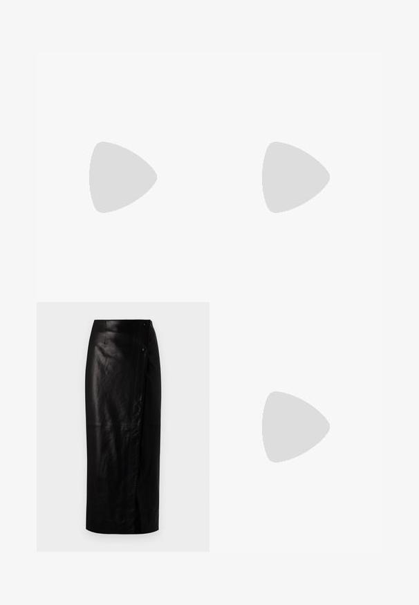 Musta ribbed hihaton toppi, jossa on pyöreä kaula-aukko. Valmistettu joustavasta materiaalista, siinä on istuva siluetti ja siistit reunat.; Musta nahkainen midi-hame, jossa on kietaisumalli, sivupainonappi kiinnitys, sileä pinta ja suora siluetti.; Musta nahkainen ballerina, jossa on pyöristetty kärki, sileä pinta, minimaalinen ommelkoristelu ja joustava pohjamuotoilu.; Nanushka JEN - Käsilaukku - black