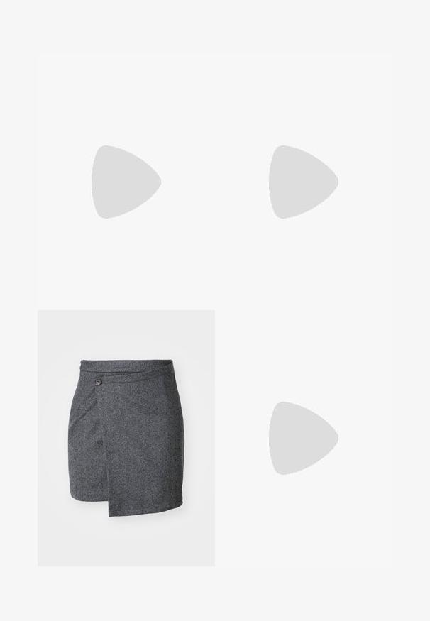 Zeleni dugorukavi top s teksturiranim quilted uzorkom, kvadratnim izrezom i prilagođenim dizajnom. Izrađen od laganog materijala.; Siva suknja u uzorku riblje kosti napravljena od teksturirane vune, s jednim dugmetom na struku i asimetričnom donjom rubu.; ALDO CRERIDE PILLOW WALK - Sandale - beige; Smeđe sunčane naočale u tortoiseshell uzorku s vintage mačkastim okvirom i smeškim lećama. Ima zakrivljene ručke s crvenim detaljima.; Crna kožna clutch torbica s preklopom i zlatnim metalnim detaljem kopče. Uključuje crnu trakicu i elegantan, minimalistički dizajn.; Zlatne kružne naušnice s glatkom, sjajnom završnom obradom. Kružni dizajn s malom potporom i prozirnom podlogom za sigurno nošenje.