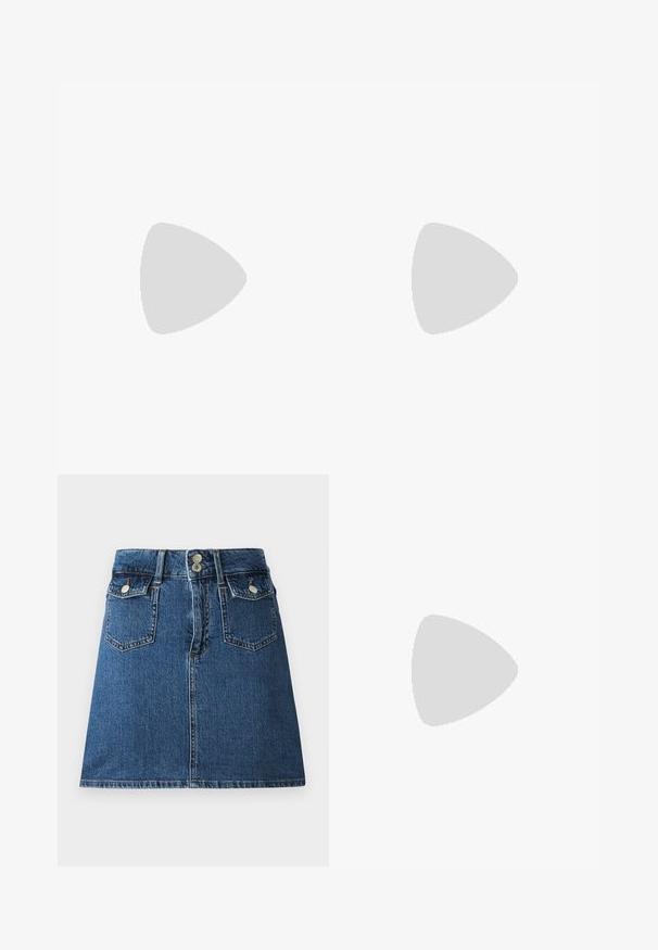 Tricou negru cu accente albe, cu guler tip crew, mâneci scurte raglan și un mic logo pe piept. Fabricat dintr-un material moale.; Fustă din denim de culoare albastru închis, având un tiv ajustat, două buzunare frontale, două buzunare posterioare și închidere cu nasturi de culoare argintie.; Pantofii sport din piele albă cu accente din suede bej, cutie pentru degete perforată, șireturi plate și o talpă texturată de crem. Prezintă branding subtil pe călcâi.; Geantă de formă inimă, de culoare neagră, realizată din piele lacuită, cu un buzunar frontal dotat cu închidere prin cataramă și o curea detașabilă. Accente din metal argintiu.