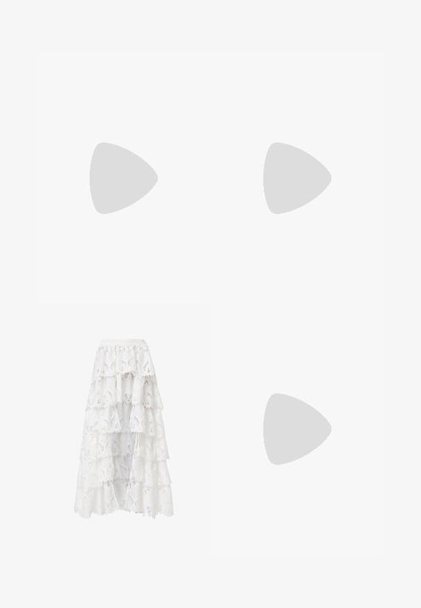 Lichtgroene satijnen camisole met dunne spaghettibandjes, een V-halslijn en een rechte zoom. Gecombineerd met lichtbeige broek voor contrast.; Witte kant rok met een gelaagd ontwerp en gegolfde randen. Het materiaal heeft een bloemenpatroon en textuur, wat een gelaagd uiterlijk creëert.; Beige gepatineerde leren slingback hakken met een spitze neus en een hak van 5 cm, met uitsparingen aan de zijkanten en een dunne enkelband.; Beige handtas met een patroon en een gebogen vorm, leren accenten en een goudkleurig logo aan de voorkant. Beschikt over een kort handvat voor gemakkelijk dragen.; Lauren Ralph Lauren COLLAR - Ketting - gold-coloured/white