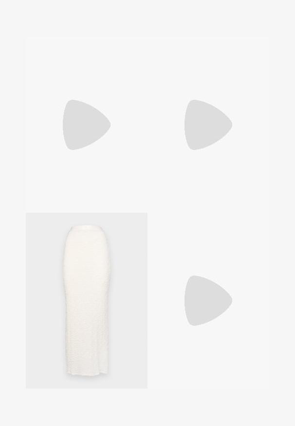Burgundijas krāsas smockēts topiņš ar kvadrātveida izgriezumu un smalkiem viļņotiem piedurknēm ar acs izgriezumiem. Mīksta teksturēta auduma.; Gina Tricot STRUCTURE MAXI SKIRT - Maksi svārki - white; Baltās ādas kedas ar perforētu purngalu, teksturētu zoli un baltām auklām, apvienotas ar platām sarkanām biksēm un zilu un dzeltenu fona.; Sarkans ādas rokassomi ar stūrainu, ģeometrisku dizainu. Iekļauj vienu regulējamu siksnu un vāku ar izšūtu detaļu.
