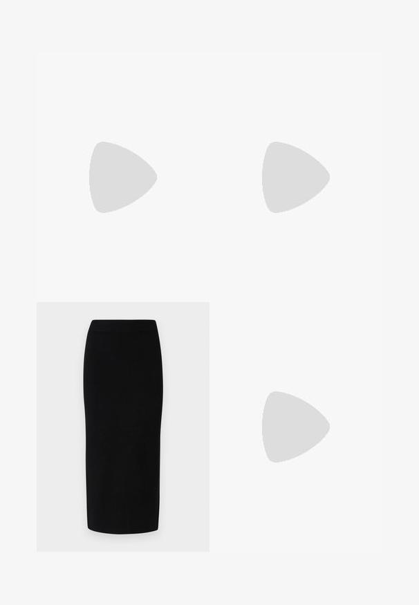 Olivenfarbiges Langarmoberteil mit V-Ausschnitt und gewelltem Saum. Hergestellt aus einem strukturierten Stoff, mit einem verkürzten Design und ausgestellten Ärmeln.; Schwarzer Strick-Midirock mit einer taillierten Silhouette, ausgestattet mit einem breiten elastischen Bund und glatter Textur, ohne erkennbare Muster oder Akzente.; Schwarze Leder-Slingback-Absätze mit einer spitzen Zehenform, kleinen Kitten-Absätzen und einem dekorativen Knoten-Detail auf der Vorderseite. Glatte Textur über die gesamte Fläche.; Schwarze Handtasche aus Kunstleder mit Krokodilstruktur, gerafftem oberen Teil und einem geschoppten Tragegurt. Sie wirkt weich und kompakt im Design.