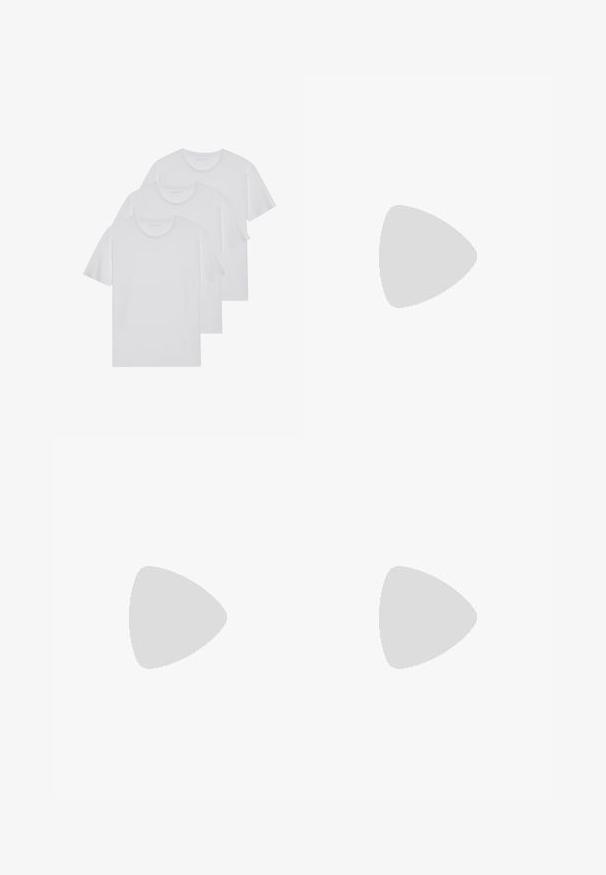 Tri bijele majice od mekog pamuka, s kratkim rukavima i okruglim izrezom, uredno složene s minimalnim detaljima šivanja.; Traperice ravnog kroja od denima srednje pranja. Sadrže pet džepova, zakopčavanje na dugme i suptilno izblijedjenje sprijeda za teksturu.; Bijela tenisica sa glatkim sintetičkim gornjim dijelom, perforiranim prednjim dijelom, ravnim vezicama i teksturiranom potplatom, prikazana na drvenoj površini.; Suncane naočale u obliku kvadrata s uzorkom kornjače, sa zelenim staklima i kontrastnim narančastim akcentima duž ivica ručica.