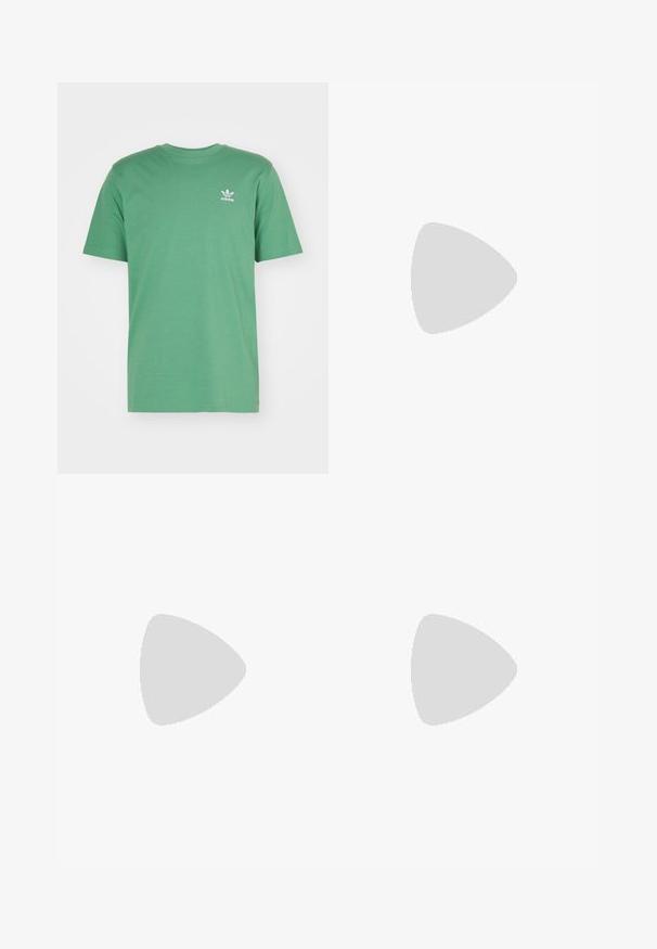 adidas Originals TREFOIL ESSENTIALS - Print T-shirt - preloved green; Two pairs of shorts: one olive green, one navy blue. Both feature a button closure, straight cut, and smooth fabric with a slight sheen.; adidas Originals ADIDAS GAZELLE SHOES - Indoor football boots - liverpool fc/sea green/footwear white; White shell necklace composed of irregular shapes, worn over a fitted white tank top. Smooth texture with subtle sheen, close-fitting design.