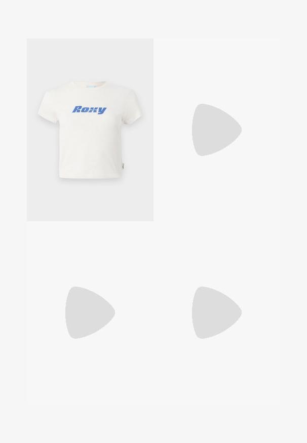 T-shirt en coton blanc à col rond, arborant un grand logo "Roxy" bleu imprimé sur la poitrine. Manches courtes, coupe régulière.; Shorts vert menthe en matière douce, dotés d'une taille élastique avec cordon de serrage ajustable et poches latérales.; Sneakers pour hommes en suede gris clair avec des lacets blancs, semelle en caoutchouc marron gomme, présentant des accents cousus et des détails perforés.; Sweat-shirt à capuche marron avec un logo blanc, associé à un pantalon bleu clair. Un sac circulaire vert pend d'une sangle noire portée en travers du corps.