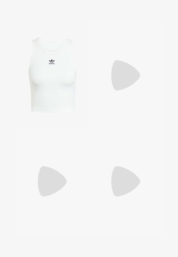 Fehér pamut ujjatlan póló, testhezálló bordázott textúrával, kerek nyakkivágással és hímezett fekete Adidas logóval az elülső részen.; Fekete leggings rugalmas anyagból, magas derekú kialakítással és sima textúrával, a kényelem és rugalmasság érdekében tervezve.; Jack Wolfskin REFUGIO PRIME TEXAPORE MID W - Túracipők - fawn; Burton DAY HIKER 2.0 22L - Hátizsák - true black