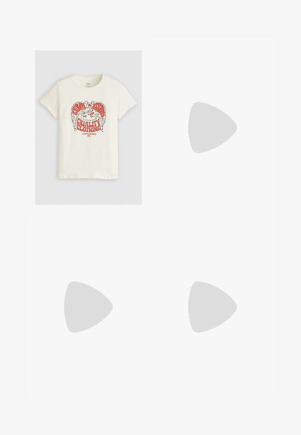 Levi's® THE PERFECT TEE - Apdrukāts T-krekls - eagle sugar swizzle; Object Brīva piegriezuma džinsi - dark blue denim; Baltas augstpapēžu tenisa apavi ar bieziem, rievotajiem zolemiem un apaļu logo detaļu, valkāti ar gaiši ziliem, platām kājām džinsiem.; Burgundijas ādas rokassoma ar mīkstu, sakrautu dizainu un apaļu formu. Rokturi ir nostiprināti, parādot gludu tekstūru.