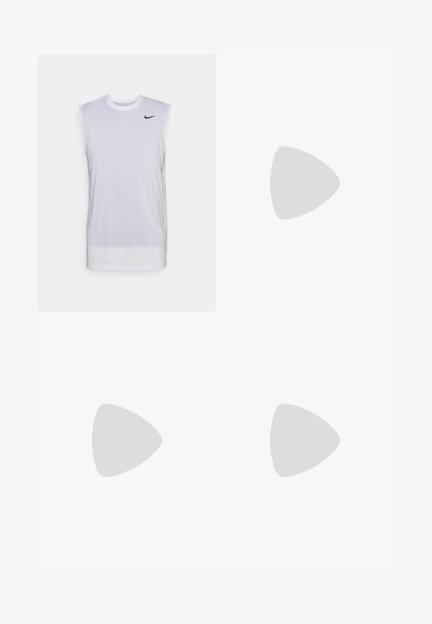 Bijela atletska majica bez rukava napravljena od laganog materijala. Ima okrugli izrez i mali crni Nike logo na gornjem lijevom dijelu.; Nike Performance CHALLENGER SHORT - Sportske kratke hlače - obsidian/obsidian/black/(reflective silv); Bijela sportska cipela s mrežastim gornjim dijelom, glatkim dekoracijama, sivim detaljima, vezicama i obloženom potplatom dizajniranom za performanse.; Naočale za sunce s bijelim okvirom, sivo-zlatnim detaljima i plavim zrcalnim lećama. Sportski dizajn, oblik koji se prilagođava obliku lica i podesive nosne jastučiće.