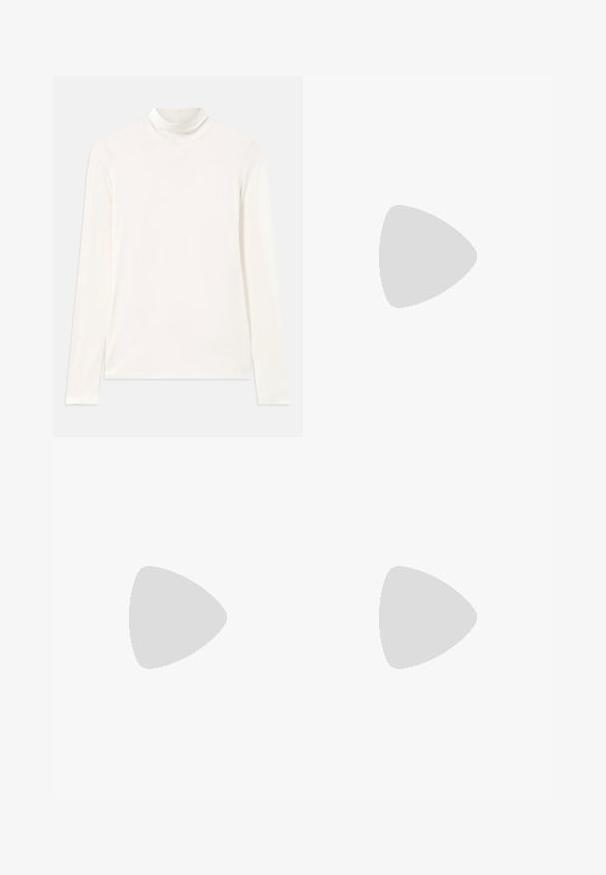 Valge kaelusega pika varrukaga topp, mis on valmistatud siledast ja venivast kangast. Omab kõrget kaelust ja istuvat disaini, ilma mustrite või aksessuaarideta.; WEEKEND MaxMara HULL - Pliiatsseelik - nero; Pruun nahkne ankle boot ruudukujulise varbaga, tekstuuriga viimistluse ja madala virnastatud kontsaga. Sisaldab taga tõmbeaasat ja peeneid õmbluse detaile.; Pruunist krokodillimustrist nahast kott, millel on silindri kuju, kuldse tooni metalldetailid ja eemaldatav rihm, kus on nupud.