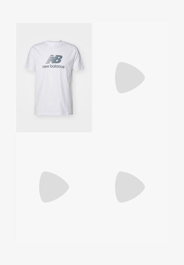 Vit bomull t-shirt med en grå "NB" logotyp och texten "new balance", korta ärmar, klassisk rundhalsad design, slät textur.; Rosa sportshorts med ett brett elastiskt midjeband som har "PRO" i silver. Slät textur, kort design, små sidofack i mesh.; Grå mesh träningsskor med en krämfärgad sula, med en vadderad krage, vita snören och en diskret logotyp på sidan. Accentuerad med ljus lila.; Svarta kattögon-solglasögon med matt yta, utrustade med gråtonade linser, skarpa vinklar och slanka sidobågar. Varumärket synligt på den inre bågen.