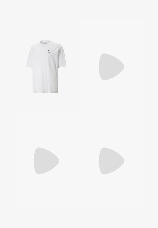 Balta kokvilnas T-krekls ar apaļu kakla izgriezumu un īsām piedurknēm. Uz kreisā krūškurvja ir neliels melns Puma logo. Gluda tekstūra, ikdienišķs piegriezums.; Melnas apģērbs ar rāvējslēdzēju, ar punktveida apkakli, divām priekšējām kabatām un mazu logo plāksteri uz krūtīm. Audumam ir gluda tekstūra.; Melnas sporta bikses no mīksta auduma, ar auklu jostu, elastīgām bikšu piedurknēm un zelta logo akcentu uz kreisās kājas.; Balti sporta apavi, izgatavoti no gludas ādas, ar perforētu purngalu, struktūrētu gumijas zoli, plakaniem auklām un izteiktu 'N' logotipu sānos.