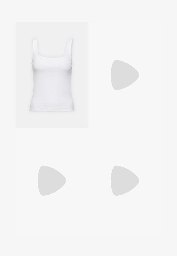 Top de tirantes estrechos de canalé blanco con escote cuadrado, confeccionado en una tela de mezcla de algodón elástica.; Falda tejida color beige con un diseño acampanado, textura suave y un sutil patrón de espiga. De longitud media, sin cierres ni adornos visibles.; Zapato de tacón de charol marrón con punta cuadrada, patrón texturizado de cocodrilo, tira al tobillo con hebilla dorada y tacón ancho.; Bolso bandolera de cuero marrón con forma curvada, herrajes dorados y un acento de hebilla. Incluye una correa de hombro desmontable.