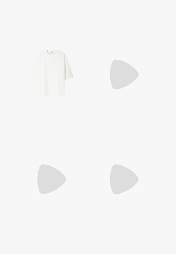 White short-sleeve t-shirt made of cotton, featuring a crew neckline and a relaxed fit with straight hemline.; Beige denim shorts with a straight cut, five pockets, top button, and belt loops. Smooth texture with subtle stitching details.; Brown leather ankle boot with metal eyelets, white fur lining, black padded collar, rugged sole, and embossed logo on the side.; Black sunglasses with a chunky geometric frame, dark lenses, and gold metal accents on the temples featuring a round emblem detail.