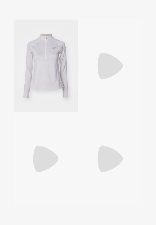 Lys grå langermet quarter-zip genser med subtile striper, myk tekstur og en liten logo på brystet. Har tettsittende ermer.; Svart trening shorts med elastisk midjebånd og reflekterende logo. Stoffet virker lett og glatt, med en avslappet passform.; Lys grå løpesko med en teksturert mesh-overdel, tykk polstret såle og forsterket hæl. Har flate lisser og en subtil logo.; Hvite solbriller med brune linser, oval form, laget av glatt plast, med grå detaljer på armene og en logo på rammen.