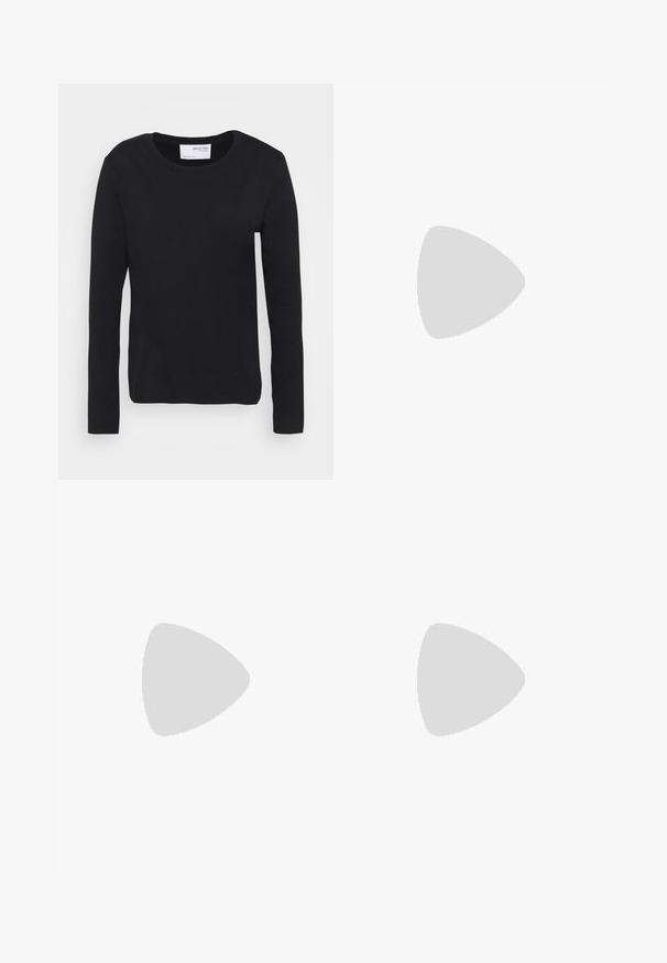 Camisola preta de manga longa feita de algodão macio, com decote redondo e design simples e sem costuras, sem padrões ou detalhes.; Saia de couro preta com um design fluido, até ao joelho, com uma textura suave e um verso estruturado, sem costuras, para um visual elegante.; Botas de couro pretas até ao joelho, com um acabamento brilhante, ponta afilada e salto grosso. Detalhe de fecho lateral para facilitar o uso.; Brinco de argola prateada com acabamento polido, apresentando pequenos detalhes em dourado e uma forma redonda, usado na orelha.