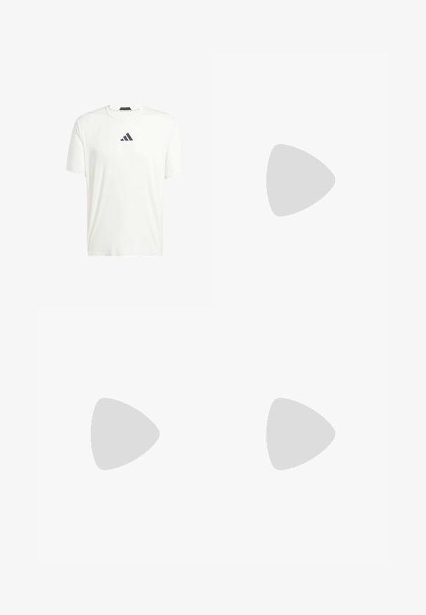 White short-sleeve t-shirt made of lightweight fabric with a crew neck and a dark gray logo on the chest. Smooth texture, casual fit.; Maroon shorts made of textured fabric, featuring an elastic waistband with a drawstring, and a small white logo on the bottom hem.; Lightweight athletic shoes featuring a cream mesh upper, grey stripes, a green accent, and a textured blue heel counter. Black laces.; Black, fingerless workout gloves with adjustable wrist strap. Features textured grip and prominent logo on the back. Durable material.