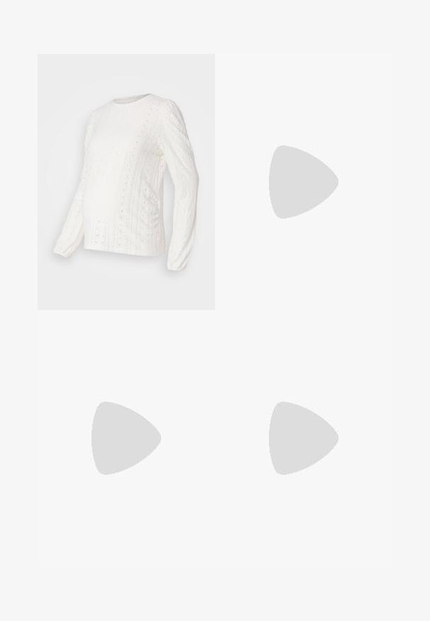 Vit långärmad topp med texturerade mönster, hängande detaljer, ribbade muddar och rund halsringning, designad för gravidkläder.; Byxor med leopardmönster, med en slät textur, elastisk midjeband och avslappnad passform. Färgerna inkluderar beige, brunt och svart.; Svarta ankelboots i glänsande material med fyrkantig tå och avsmalnande klack, placerade mot en glänsande silverfärgad vadderad bakgrund.; Svarta solglasögon med rektangulära bågar, matt yta, mörka linser och något böjda skalmar. Diskret logotyp på en skalm.; Silver hoopsörhängen med en slät, glänsande yta, med en böjd form och post-stängning. Minimalistisk design med en modern finish.