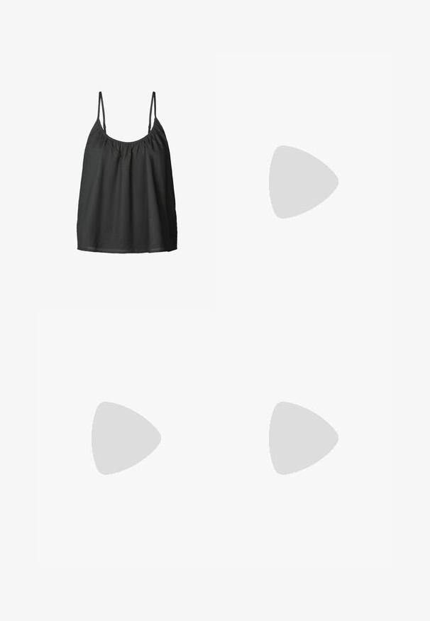 Black sleeveless top with thin adjustable straps, gathered neckline, and loose fit. Made of lightweight fabric with a smooth texture.; Lightweight, cream-colored fabric pants with vertical brown stripes, featuring an elastic waistband with a drawstring and wide legs.; Black flip-flop featuring a textured rubber sole, two slender straps, and a subtle, embossed logo detail on the strap.; DRAGON DIFFUSION SANTA CROCE - Handbag - brown